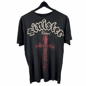 Mens Y2K Sinister Brand Cross Distressed Grunge Style Grey Shirt Size L